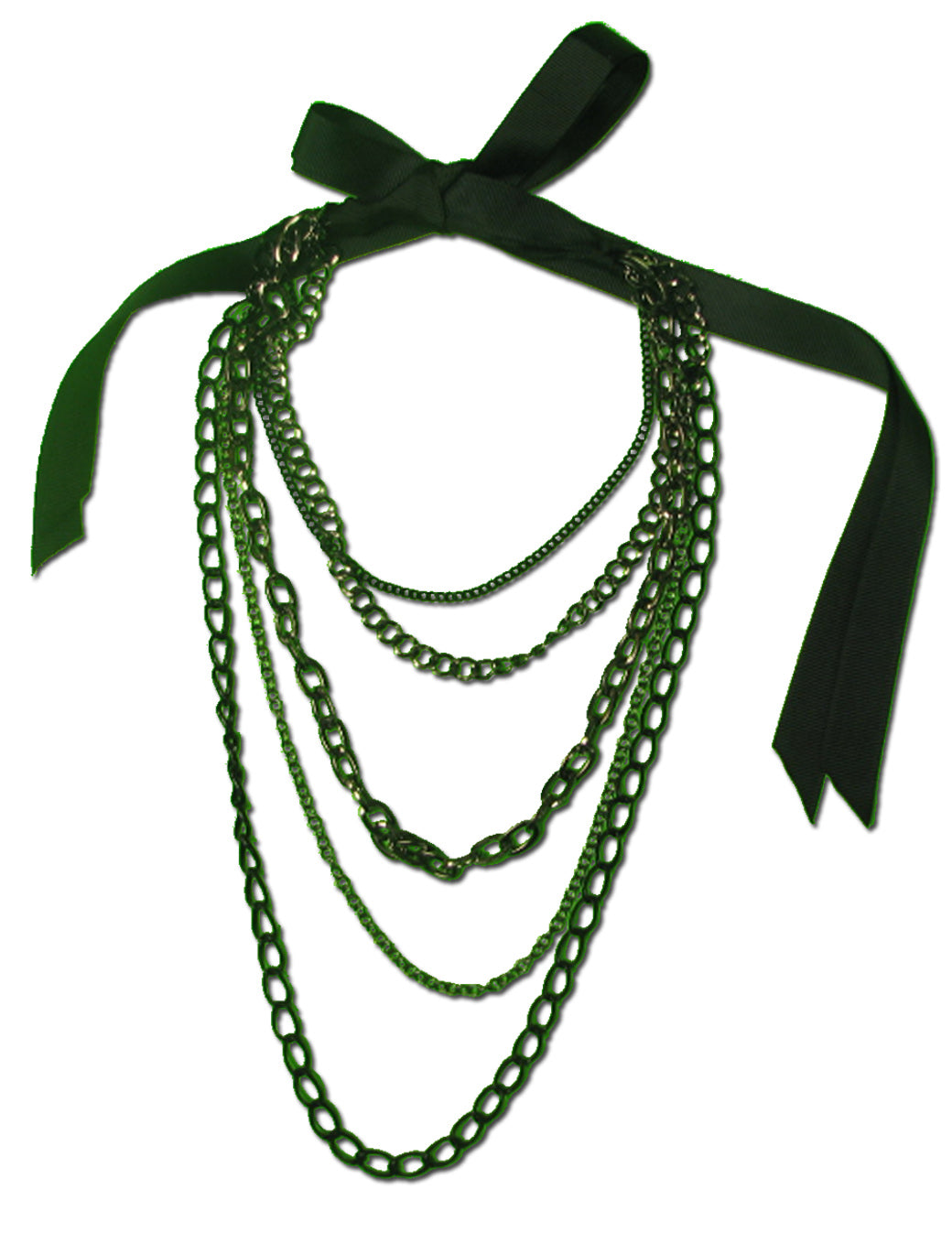 Silver Bib Style Chains Black Bow Necklace